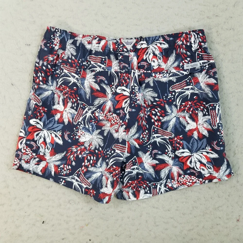 Columbia Swim Trunks Mens L Blue Patriot USA Marlin Palm PFG Performance Shorts